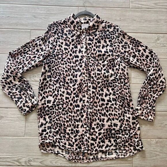 Felicite Womens Pink Leopard Print‎ Cotton Button Up Long Sleeve Shirt Size 4